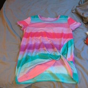 pink purple and green tie top